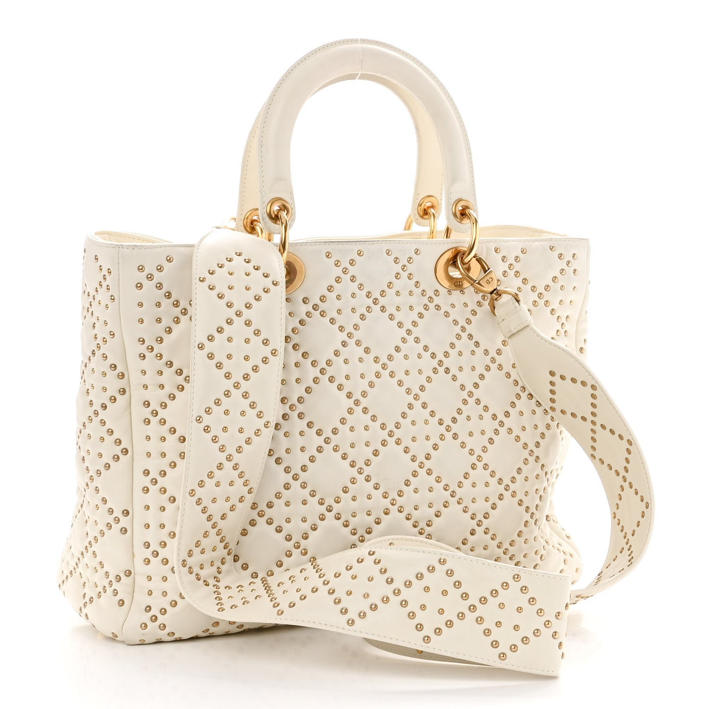 Lambskin Cannage Studded Large Supple Lady Dior White