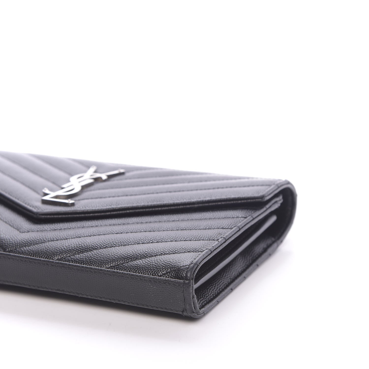 Saint Laurent Grain De Poudre Matelasse Chevron Monogram Chain Wallet Black 9 of 10