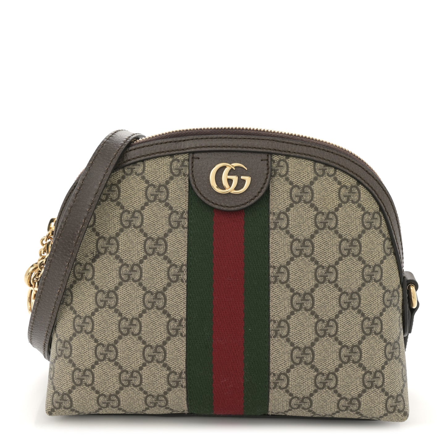 GG Supreme Monogram Textured Dollar Calfskin Web Small Ophidia Dome Shoulder Bag Beige Ebony New Acero