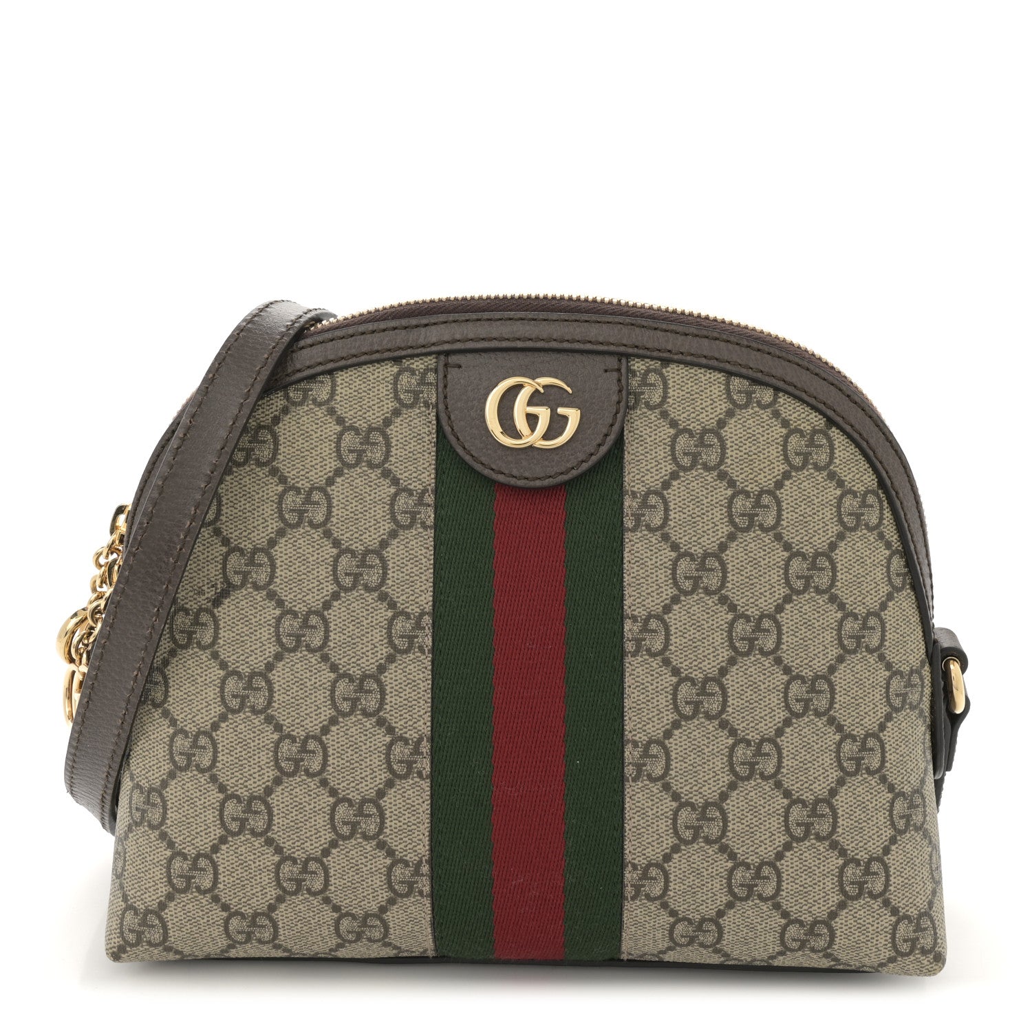 Gucci GG Supreme Monogram Textured Dollar Calfskin Web Small Ophidia Dome Shoulder Bag Beige Ebony New Acero 1 of 11