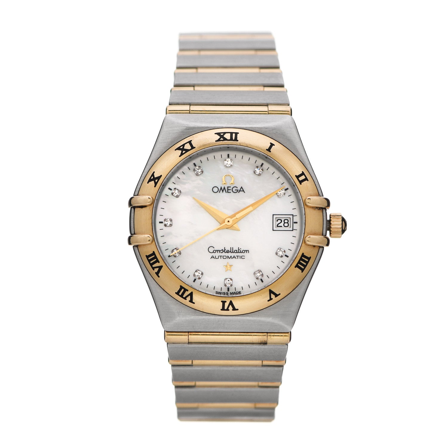 Omega Stainless Steel 18K Yellow Gold Diamond Mother of Pearl 27mm Constellation Automatic Watch 1282.75.00 1 of 4
