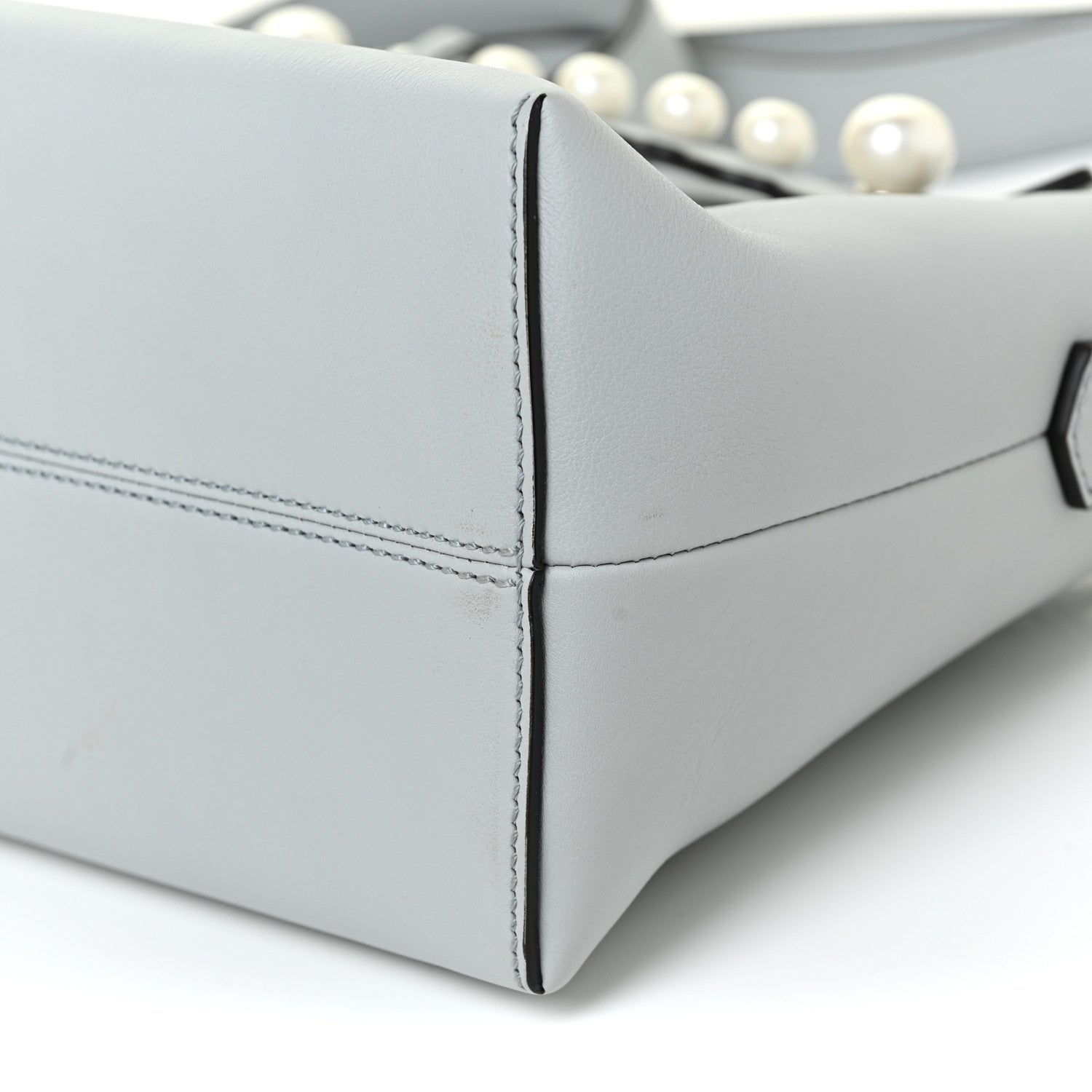 Fendi Vitello Dolce Pearl Scalloped Medium By The Way Boston Bag Grigio Perla 10 of 10