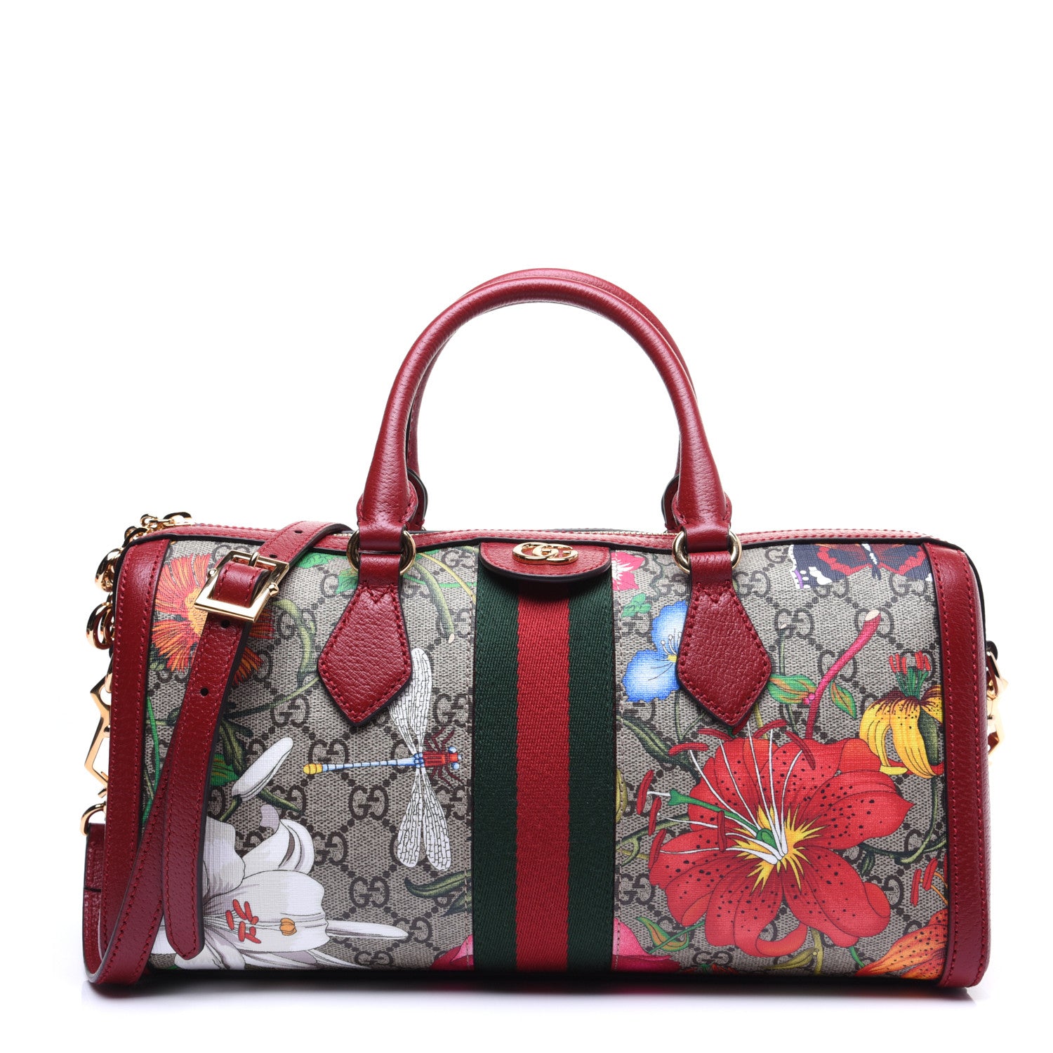 Gucci GG Supreme Monogram Flora Web Medium Ophidia Boston Red 1 of 18