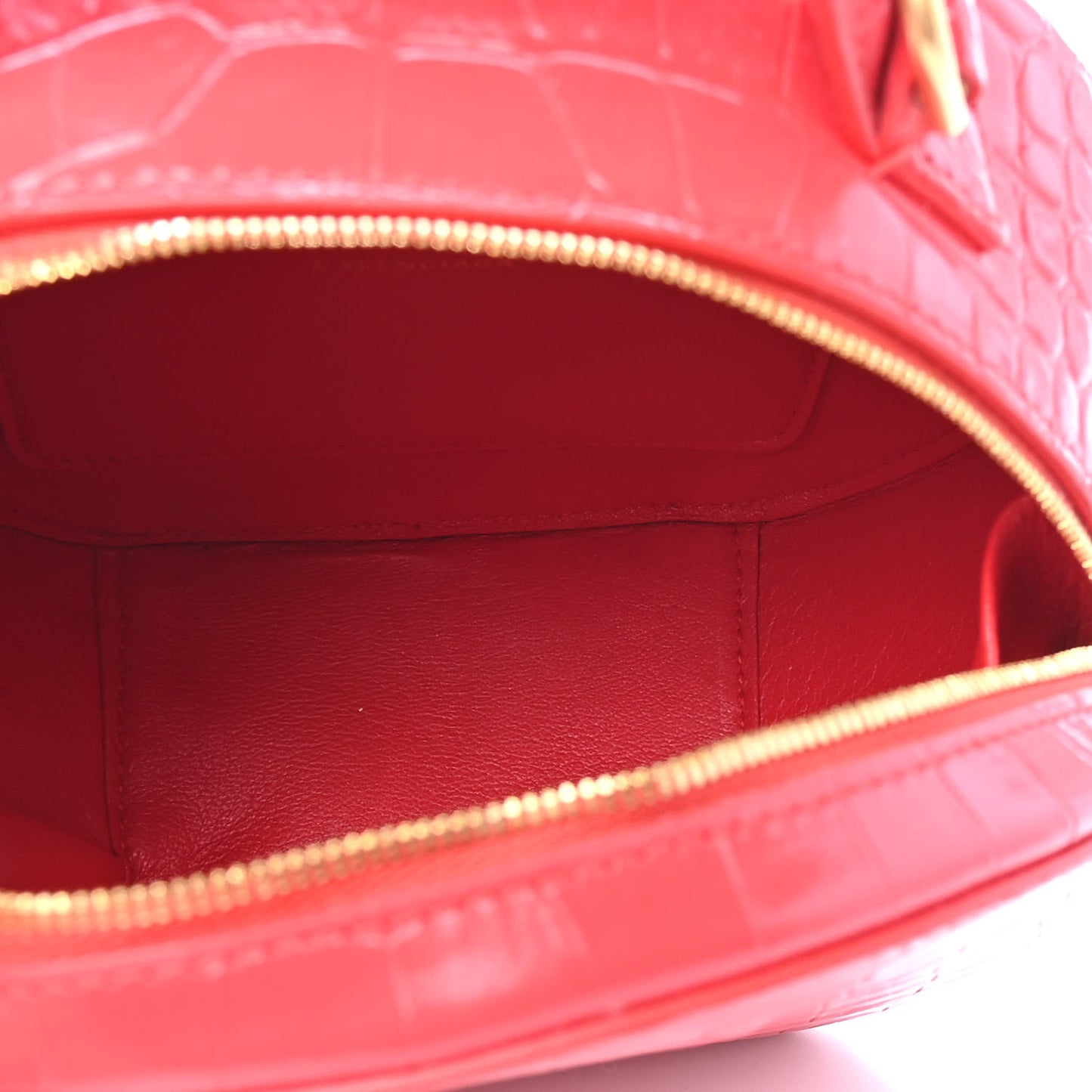 Calfskin Crocodile Embossed Vanity Round Bag XS Bright Red