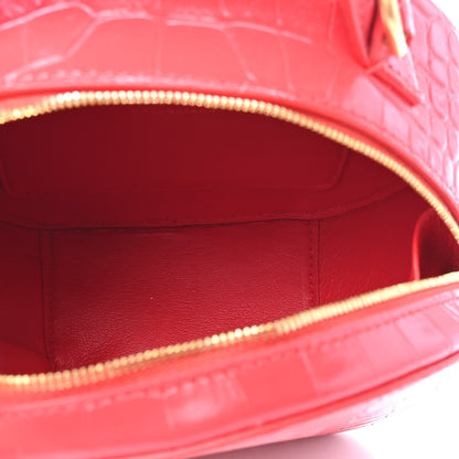 Balenciaga Calfskin Crocodile Embossed Vanity Round Bag XS Bright Red 4 of 5
