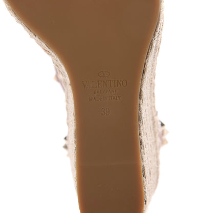 Valentino Garavani Grained Calfskin Rockstud Ankle Strap Espadrille 15/105mm Wedge Sandals 39 Rose Quartz Natural 6 of 6