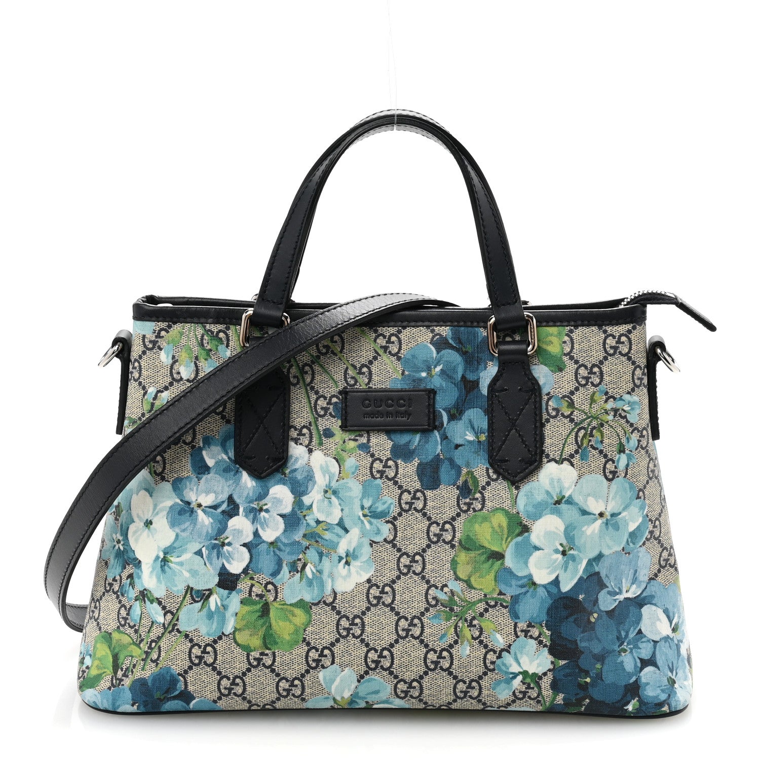 Gucci GG Supreme Monogram Blooms Small Zippered Tote Blue 1 of 14