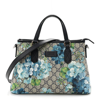 Gucci GG Supreme Monogram Blooms Small Zippered Tote Blue 1 of 14