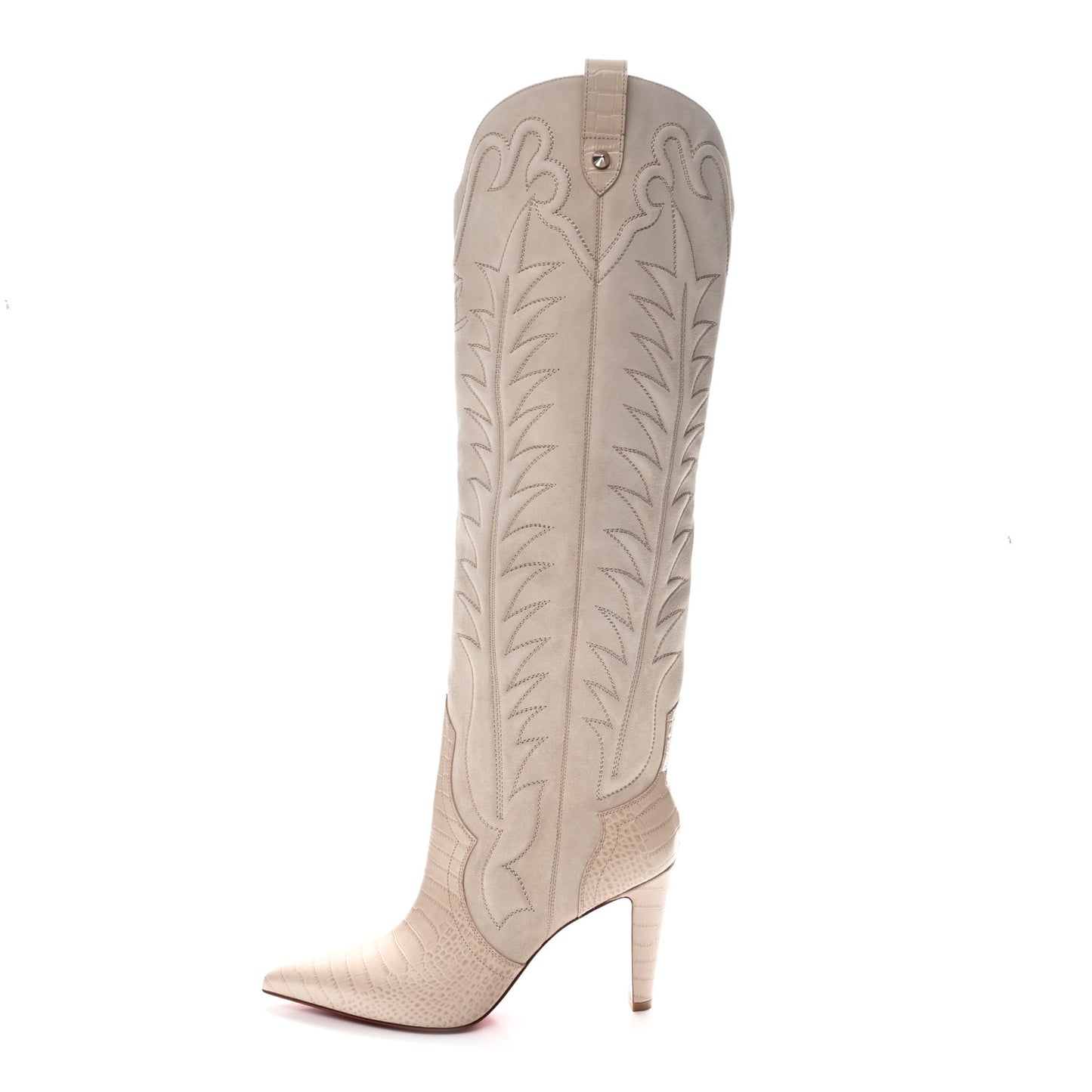 Calfskin Alligator Embossed Veau Velours Santia Botta 85 Tall Boots 40 Pearl