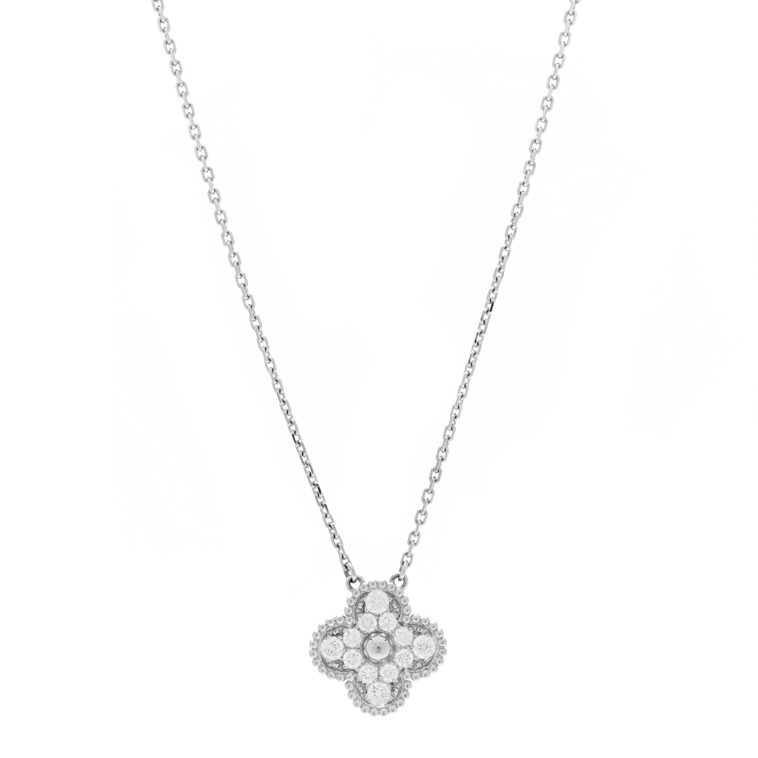 Van Cleef & Arpels 18K White Gold Diamond Vintage Alhambra Pendant Necklace 1 of 7