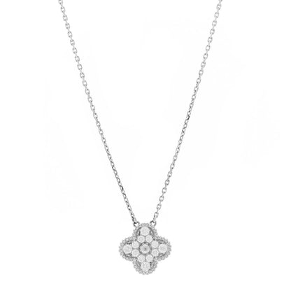 Van Cleef & Arpels 18K White Gold Diamond Vintage Alhambra Pendant Necklace 1 of 7