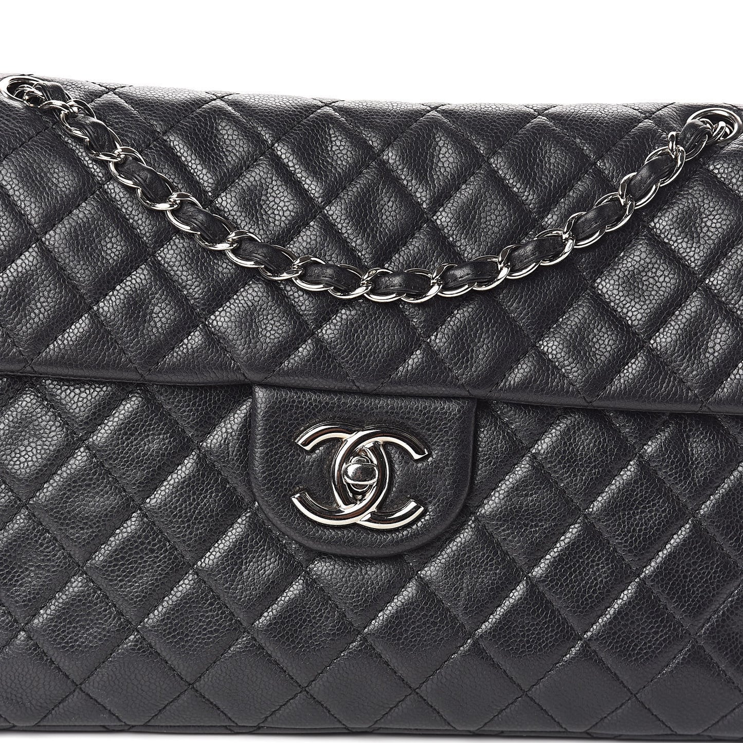 Washed Caviar Quilted Maxi Single Flap Black