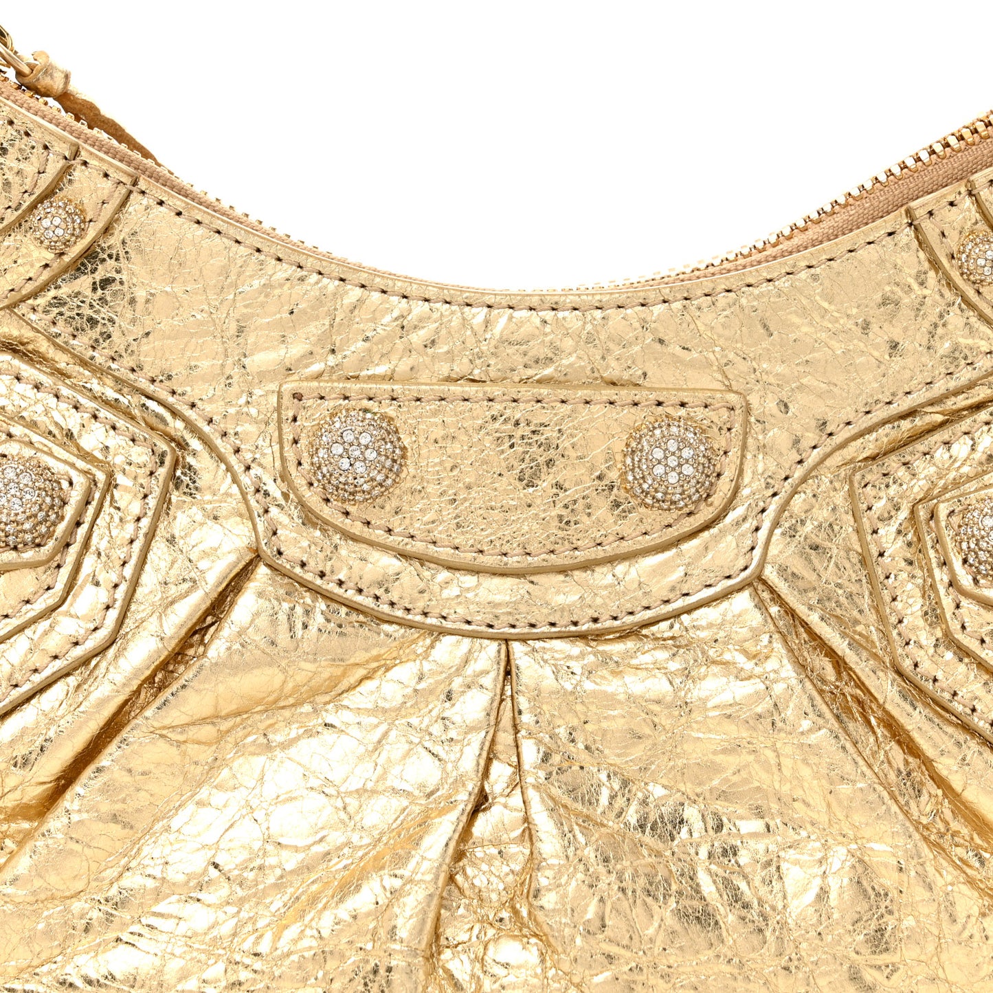Metallic Agneau Arena Crystal Le Cagole Shoulder Bag XS Light Gold