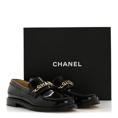 Chanel Shiny Calfskin Logo Loafers 38 Black 11 of 11