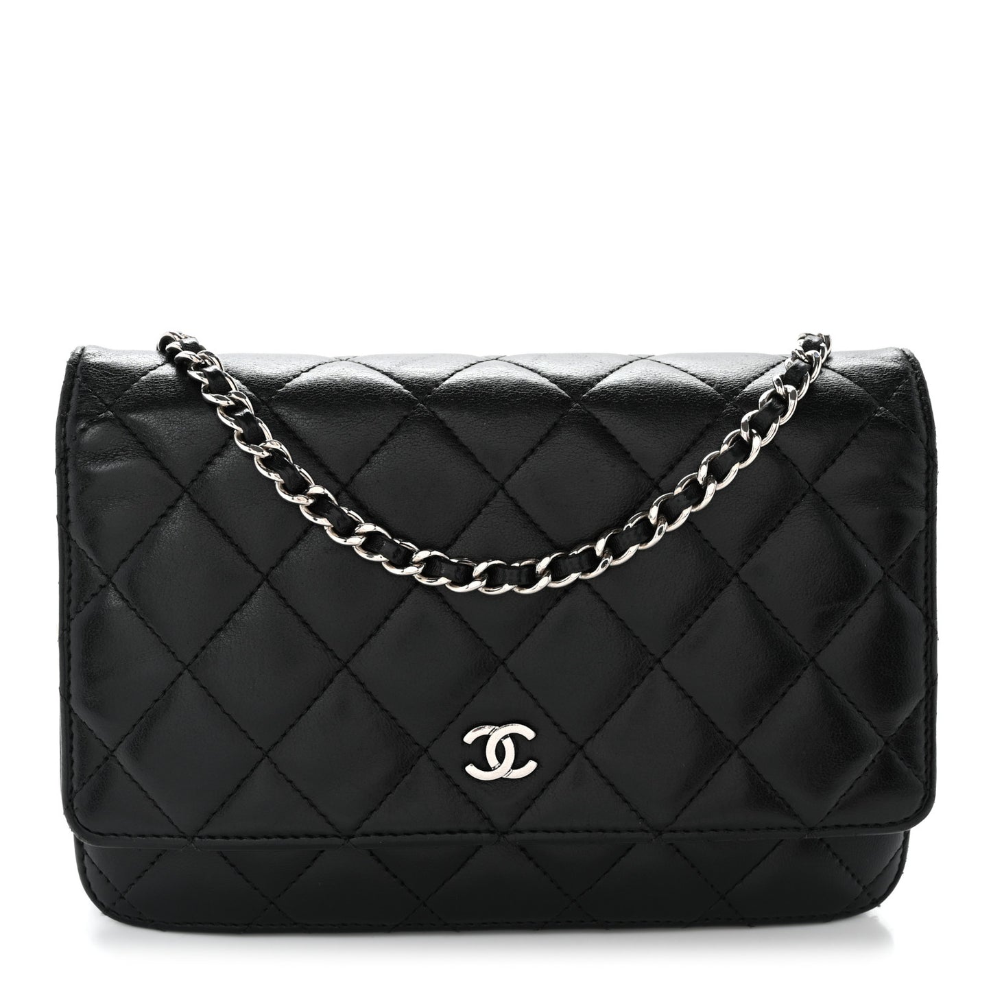 Lambskin Quilted Wallet On Chain WOC Black