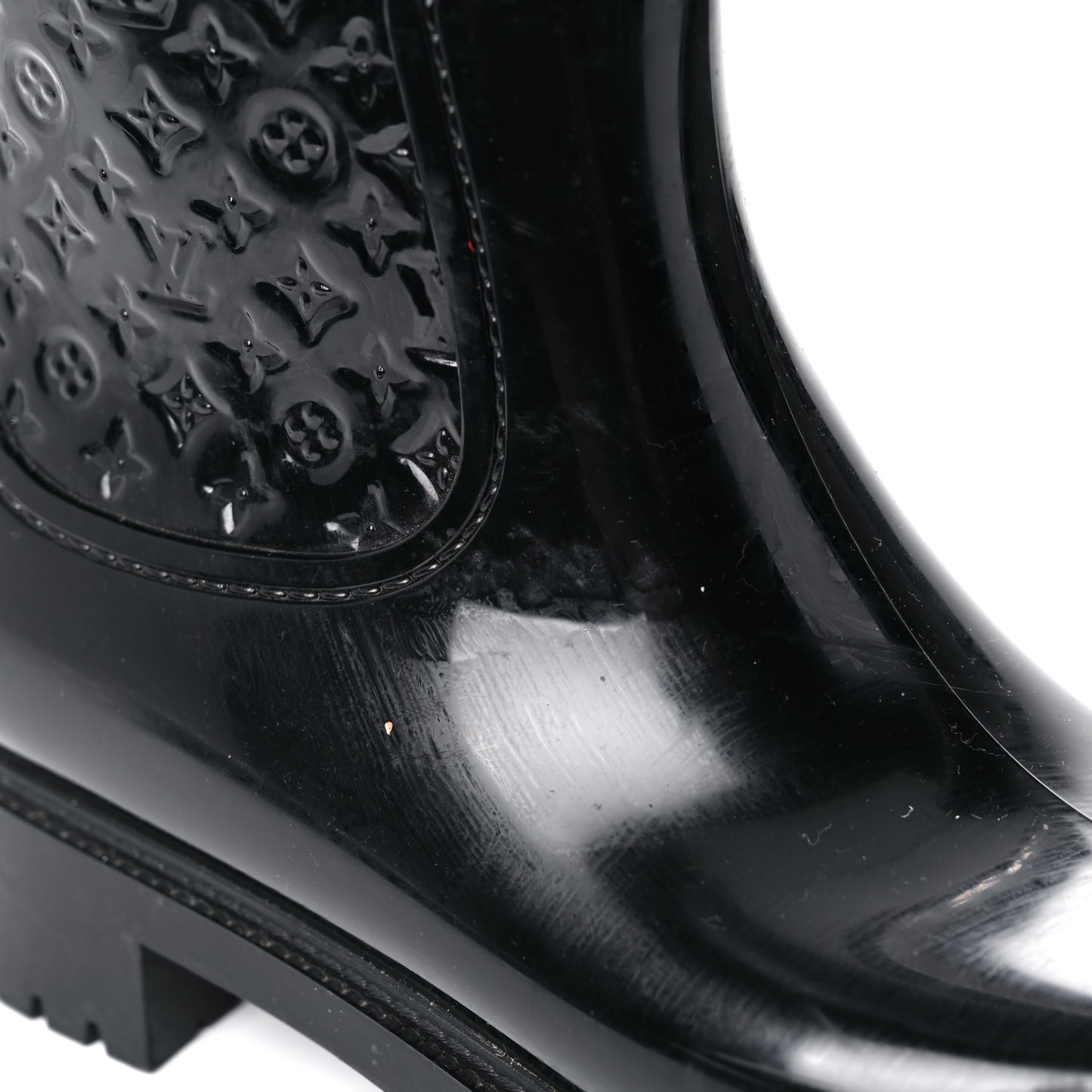 Rubber Embossed Monogram Splash Rain Boots 38 Black