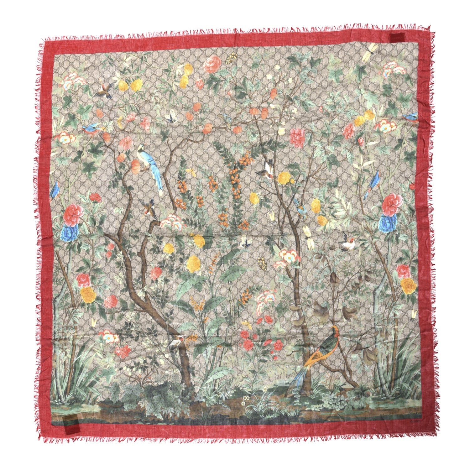 Gucci Modal Silk Monogram Tian Print Shawl Red 1 of 4