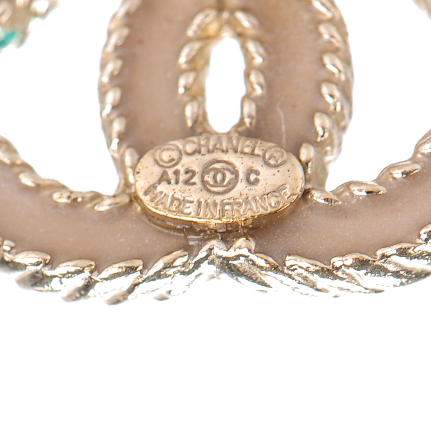 Chanel Enamel CC Earrings Beige Gold 8 of 10