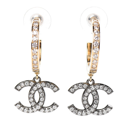 Chanel Crystal Lock Symbols CC Hoop Drop Earrings Gold Ruthenium 1 of 5