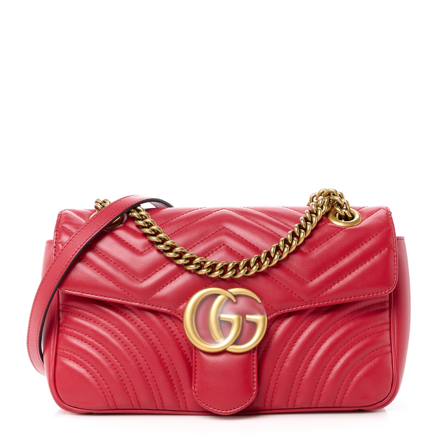 Calfskin Matelasse Small GG Marmont Shoulder Bag Hibiscus Red