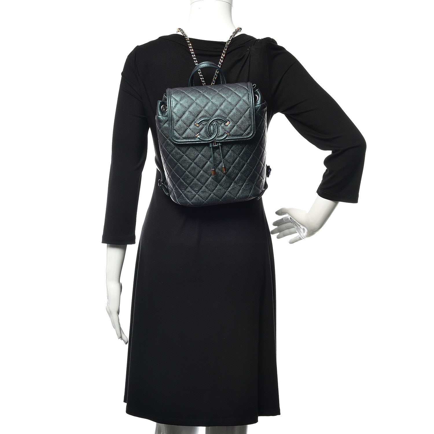 Chanel Iridescent Caviar Quilted Filigree Backpack Dark Turquoise 2 of 11