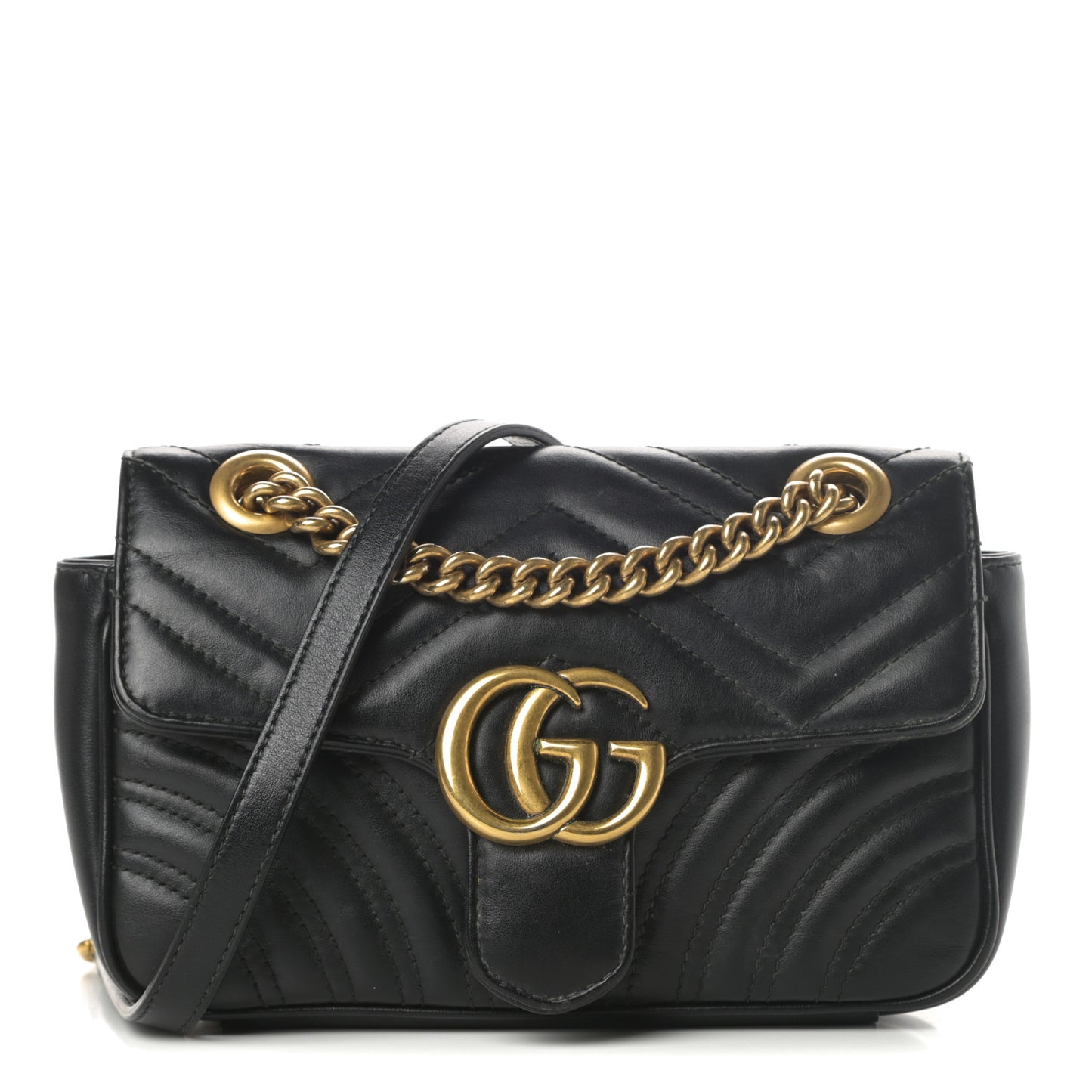 Calfskin Matelasse Mini GG Marmont Shoulder Bag Black
