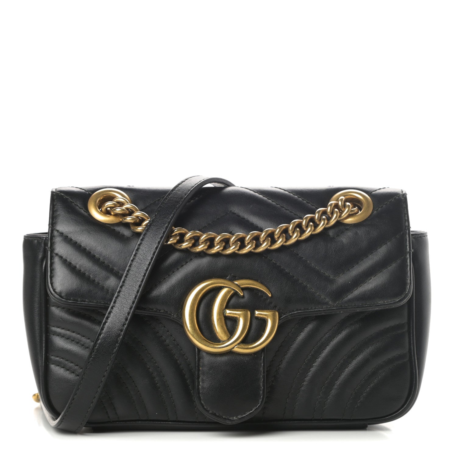 Gucci Calfskin Matelasse Mini GG Marmont Shoulder Bag Black 1 of 14