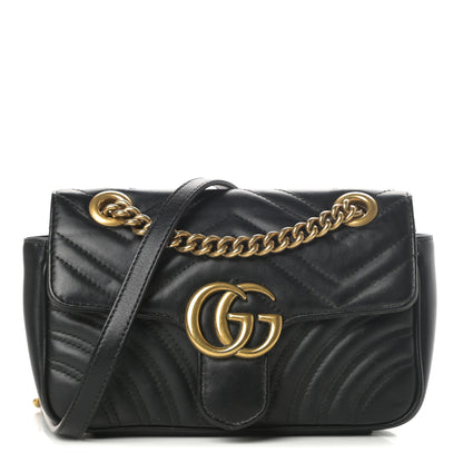 Gucci Calfskin Matelasse Mini GG Marmont Shoulder Bag Black 1 of 14