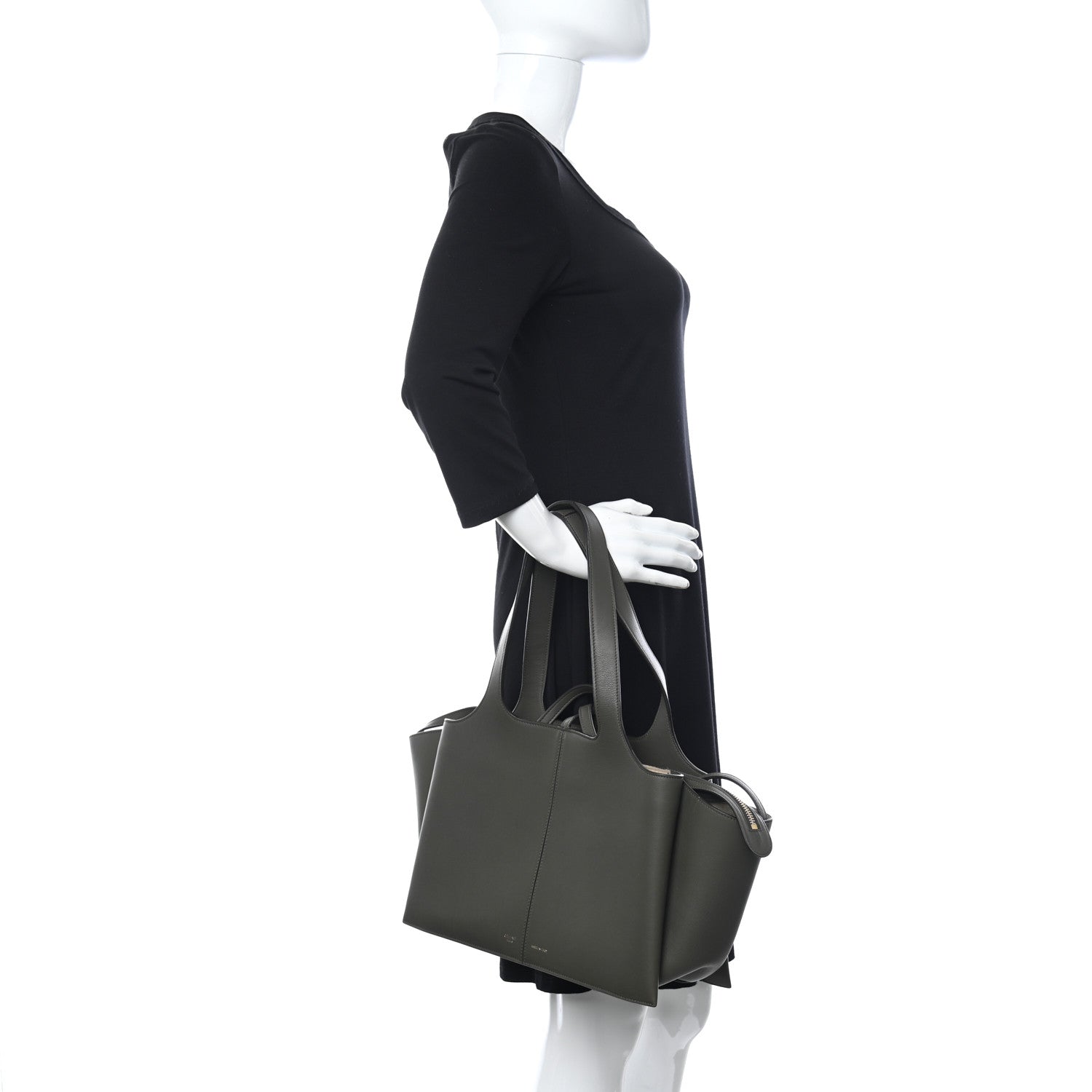 Celine Calfskin Small Tri-Fold Shoulder Bag Dark Green 2 of 9