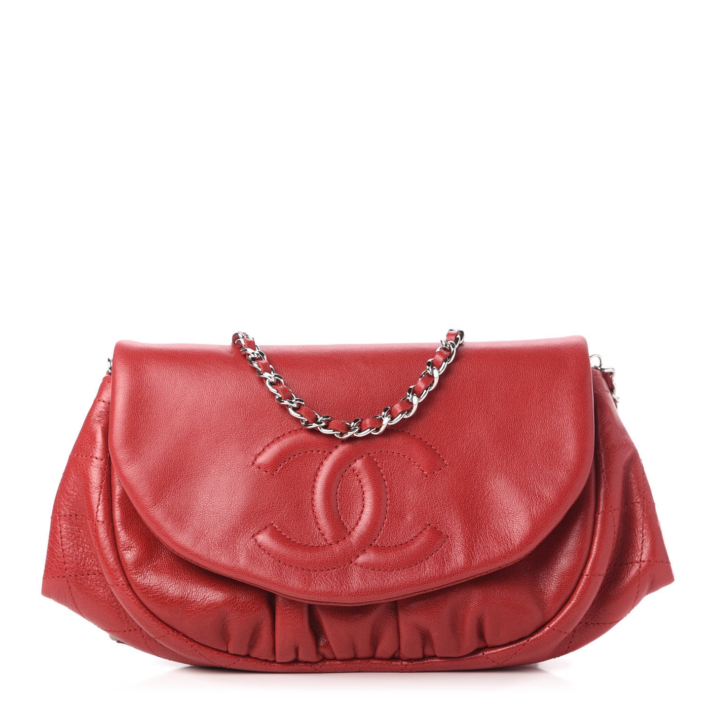 Lambskin Half Moon Wallet On Chain WOC Red