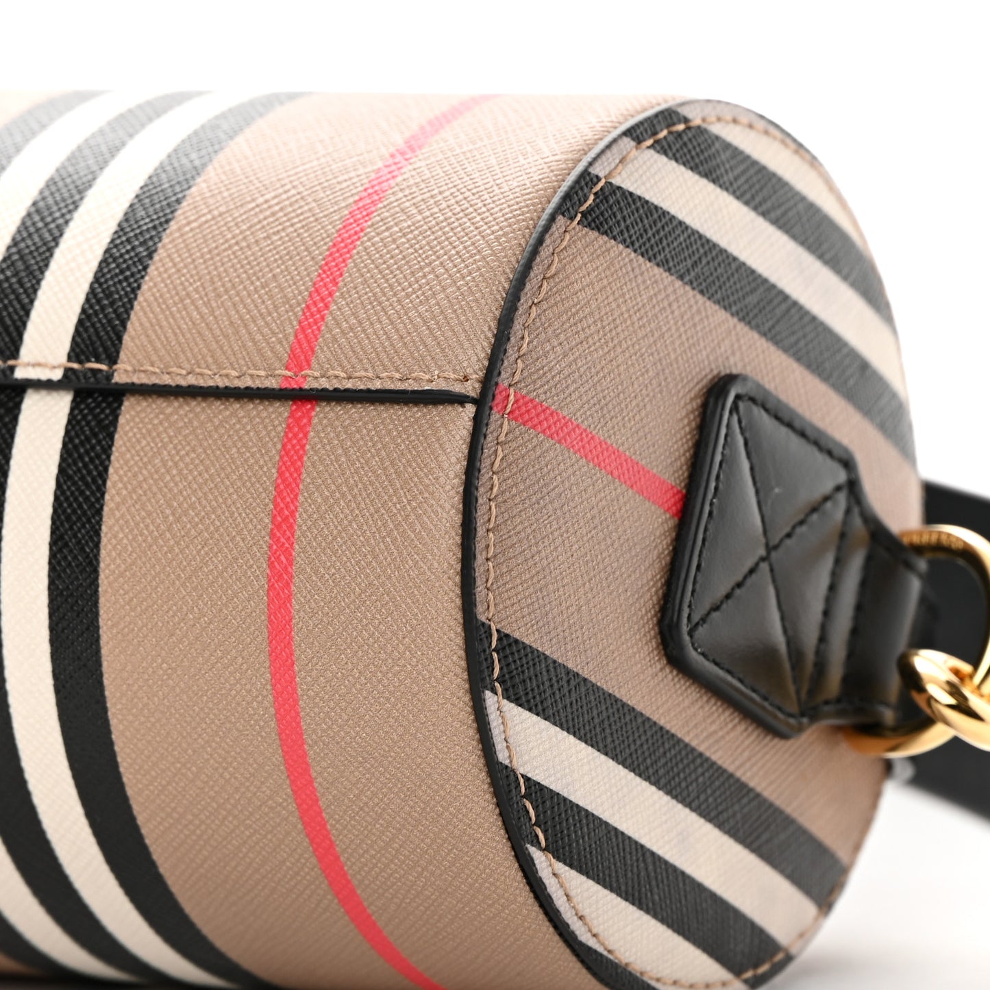 E-Canvas Calfskin Stripe Icon Barrel Bag Archive Beige
