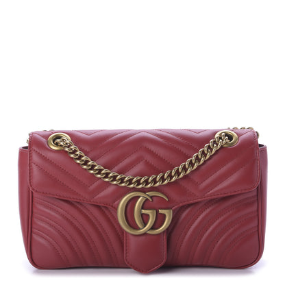 Gucci Calfskin Matelasse Small GG Marmont Shoulder Bag Hibiscus Red 1 of 9