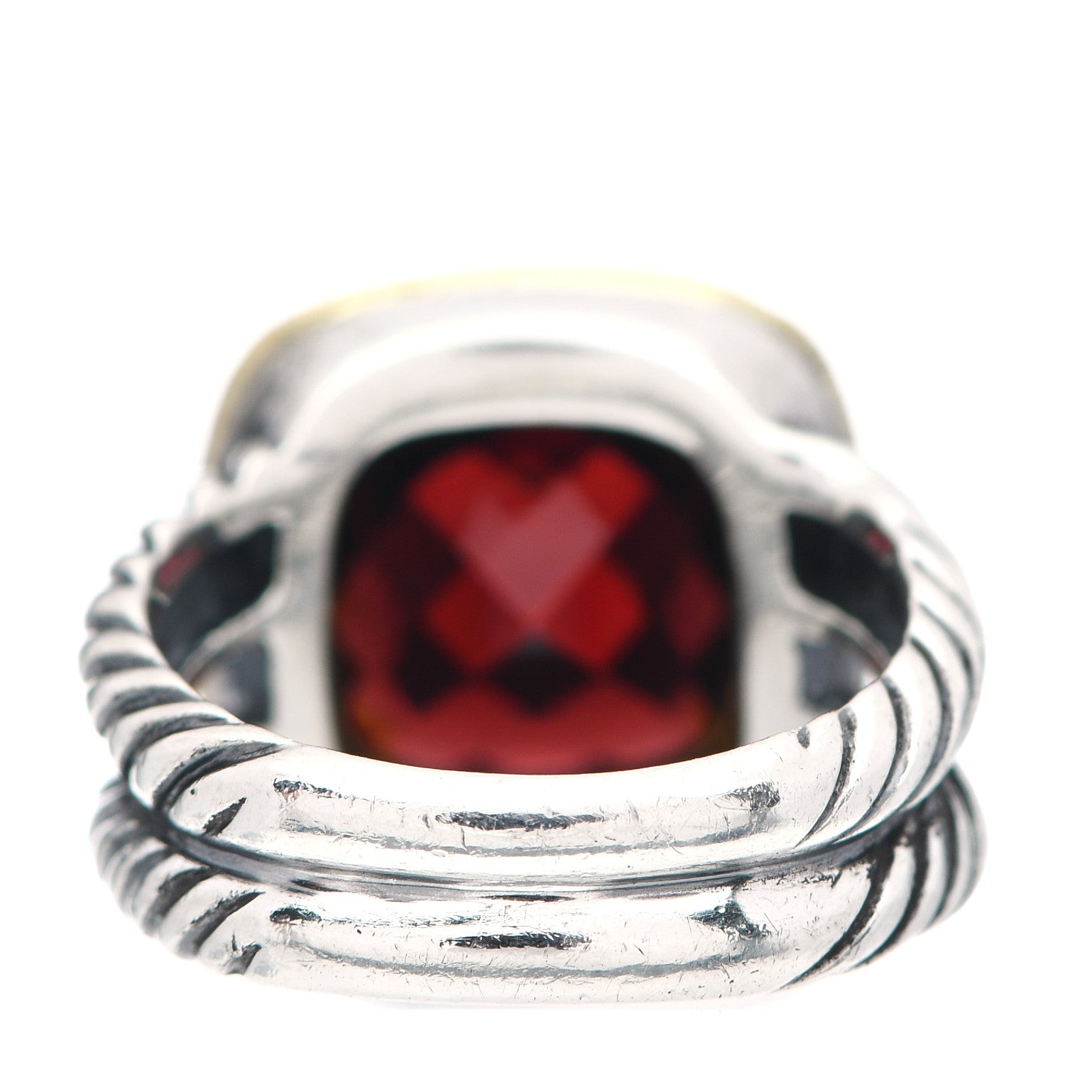 David Yurman Sterling Silver 18K Yellow Gold Diamond Garnet 11mm Albion Ring 52 6 3 of 4