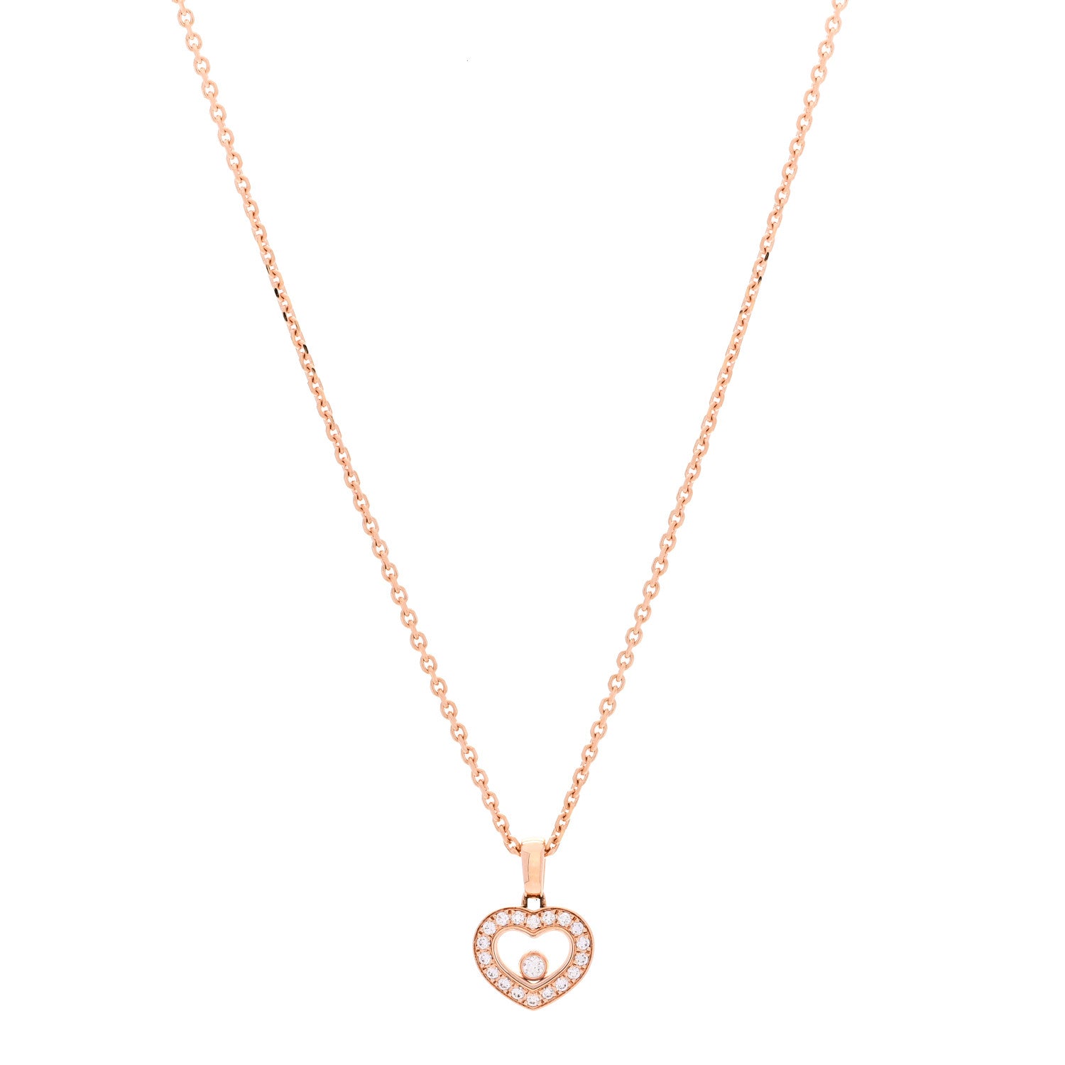Chopard 18K Rose Gold Diamond Happy Diamonds Icon Heart Pendant Necklace 1 of 8