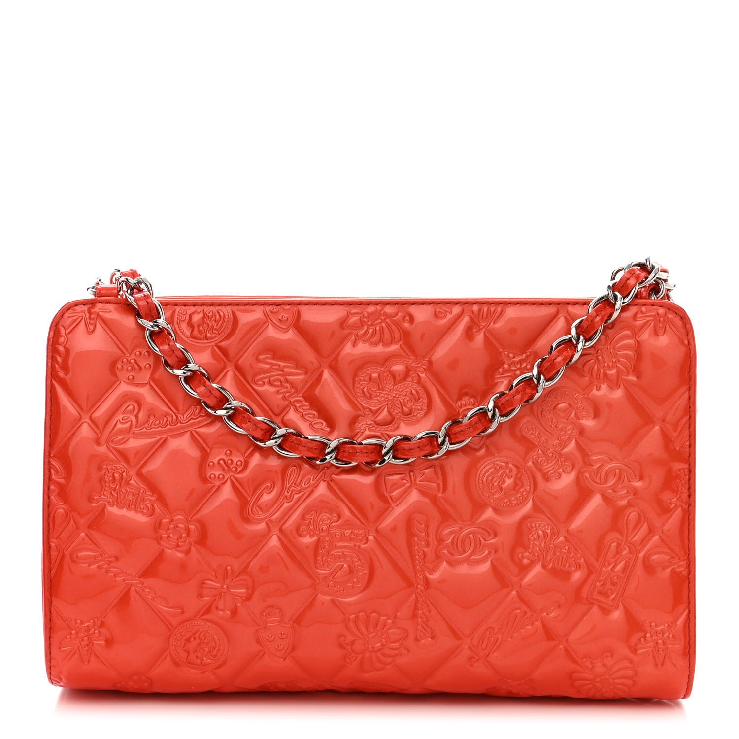 Chanel Patent Calfskin Lucky Symbols Pochette Coral 1 of 12