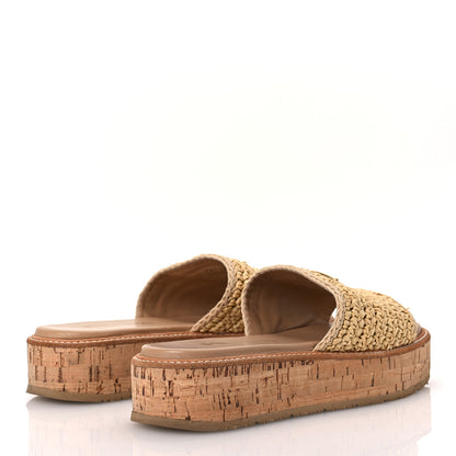 Prada Raffia Cork Metal Triangle Logo Woven Flatform Slide Sandals 38 Naturale 5 of 12