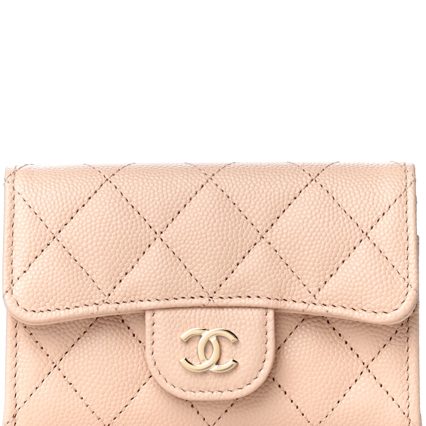 Caviar Quilted Flap Card Holder Wallet Beige