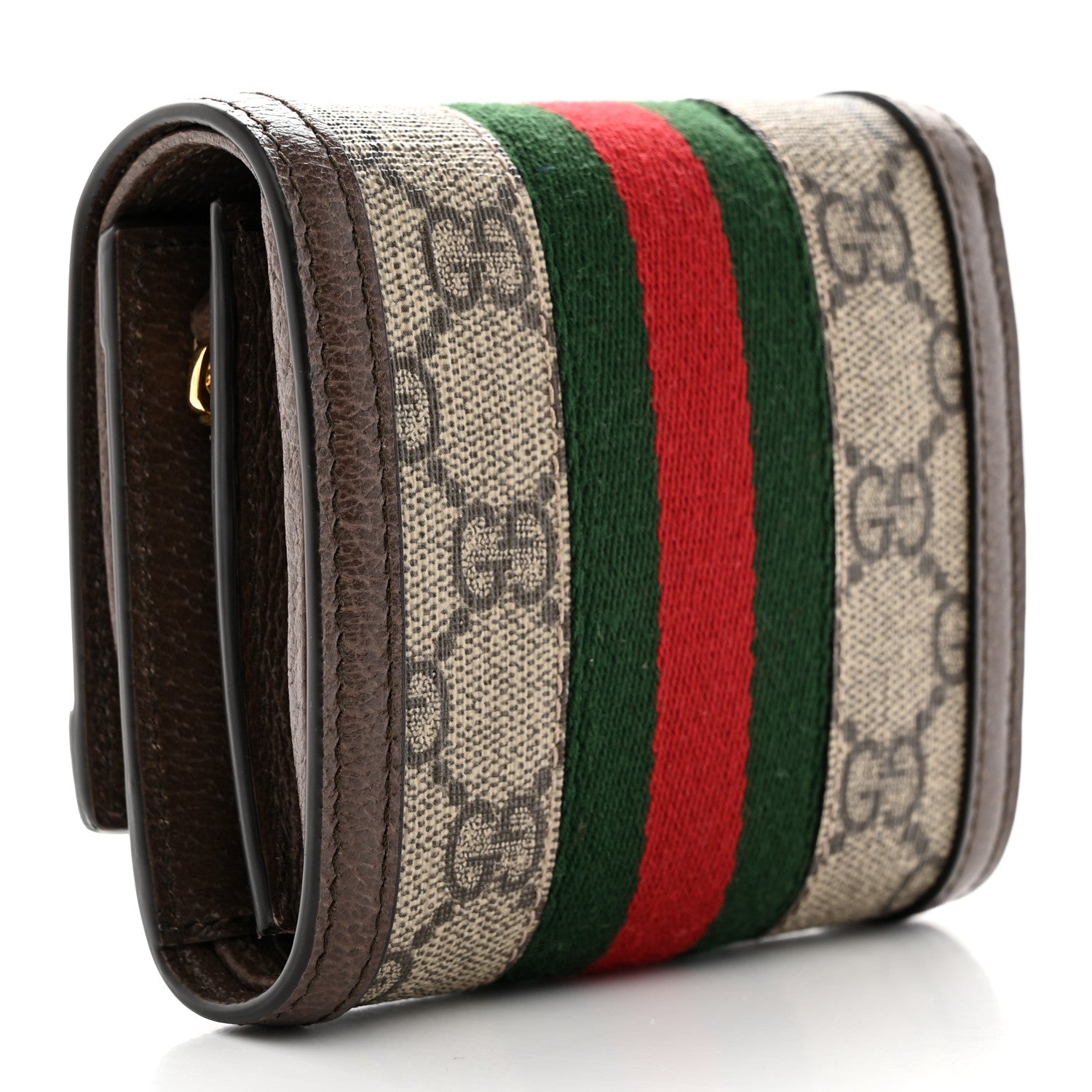 Gucci GG Supreme Monogram Textured Dollar Calfskin Web Ophidia Zip Around Card Case Wallet Beige Ebony New Acero 3 of 7