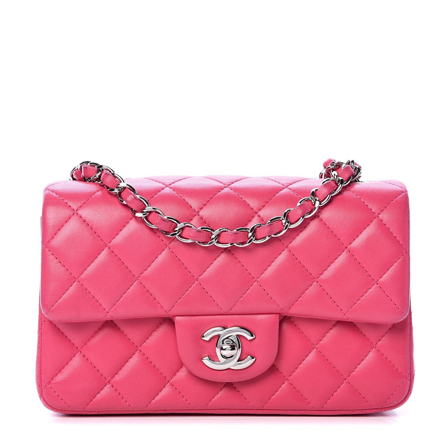 Chanel Lambskin Quilted Mini Rectangular Flap Dark Pink 1 of 17