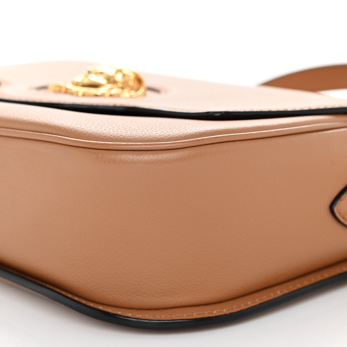 Grained Calfskin La Medusa Chain Clutch Bag Brown