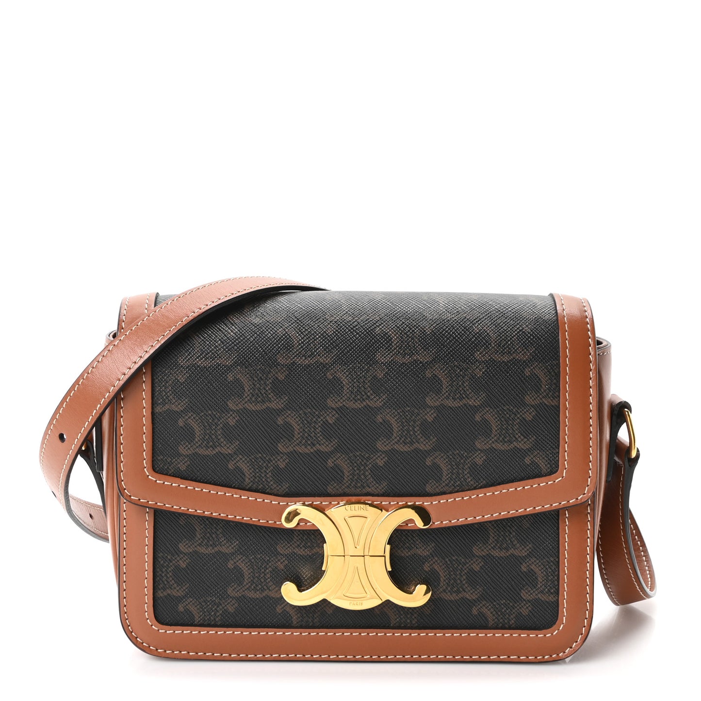 Calfskin Triomphe Canvas Teen Triomphe Bag Tan