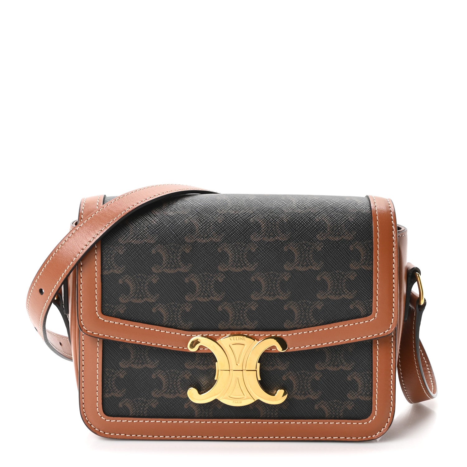 Celine Calfskin Triomphe Canvas Teen Triomphe Bag Tan 1 of 10