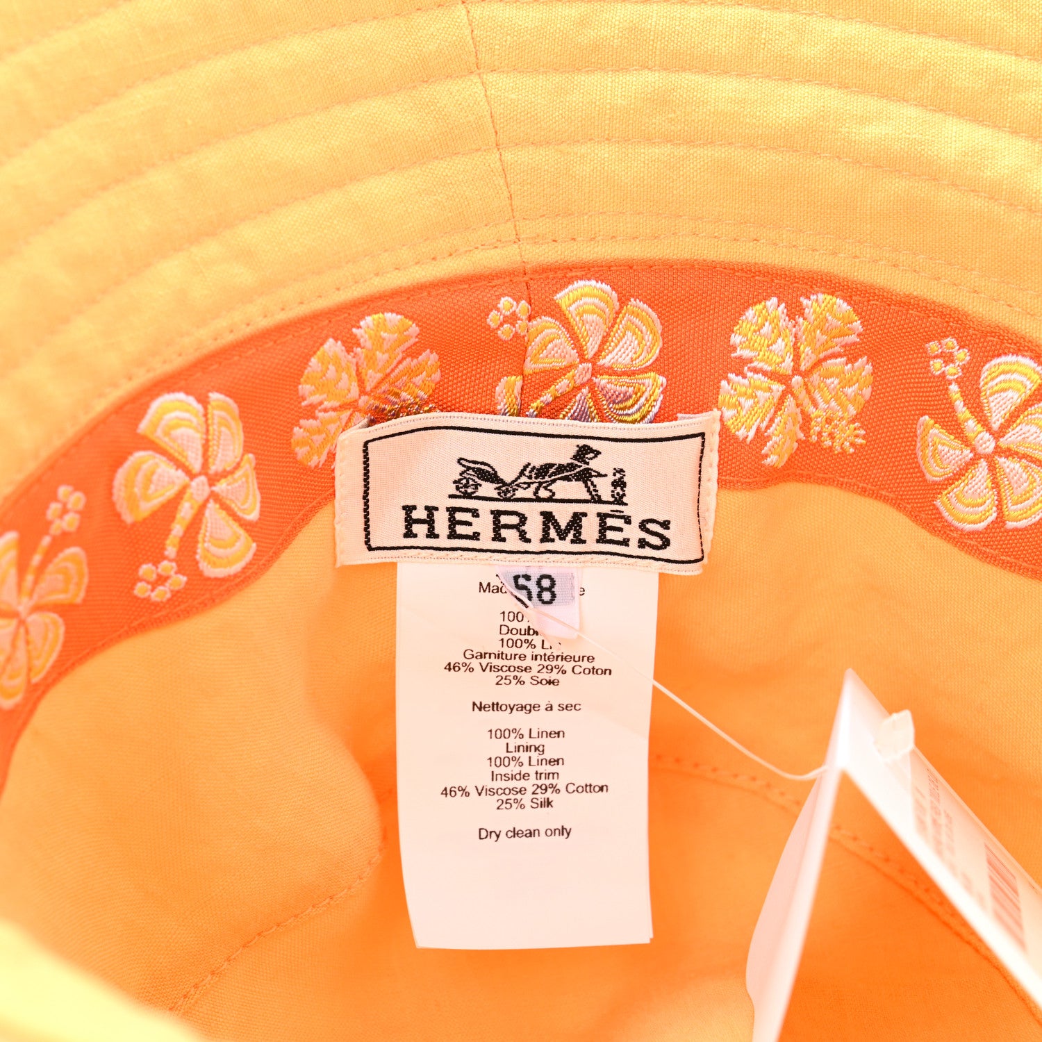 Hermes Toile De Lin Lavee Fred Bucket Hat 58 Melon 6 of 6