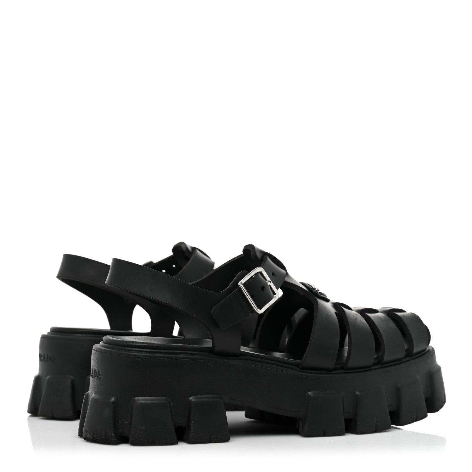 Prada Foam Rubber Triangle Logo Monolith 55mm Cage Sandals 39 Black 5 of 13