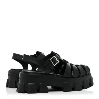 Prada Foam Rubber Triangle Logo Monolith 55mm Cage Sandals 39 Black 5 of 13