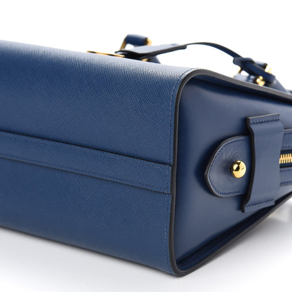 Prada Saffiano Soft Calfskin Double Handle Satchel Bluette 8 of 8