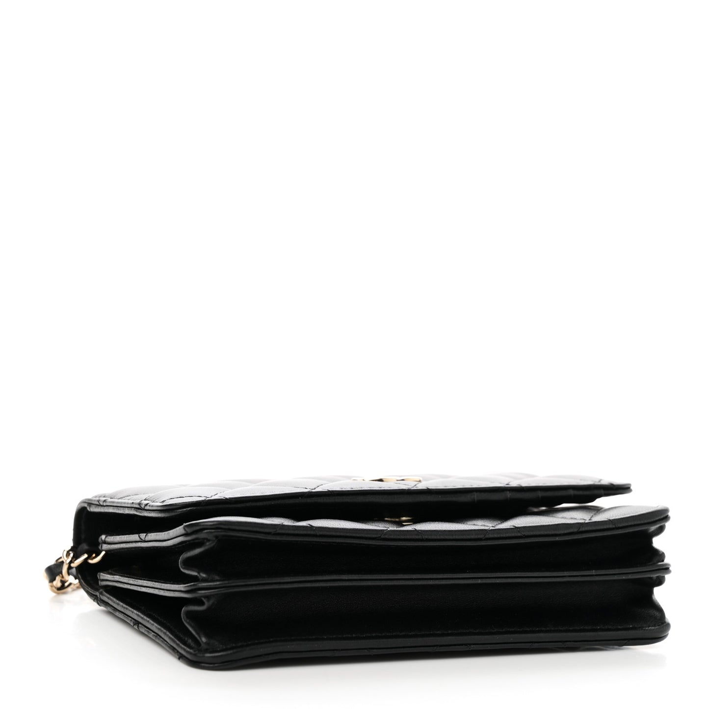 Lambskin Quilted Mini Camellia Bow Wallet On Chain WOC Black