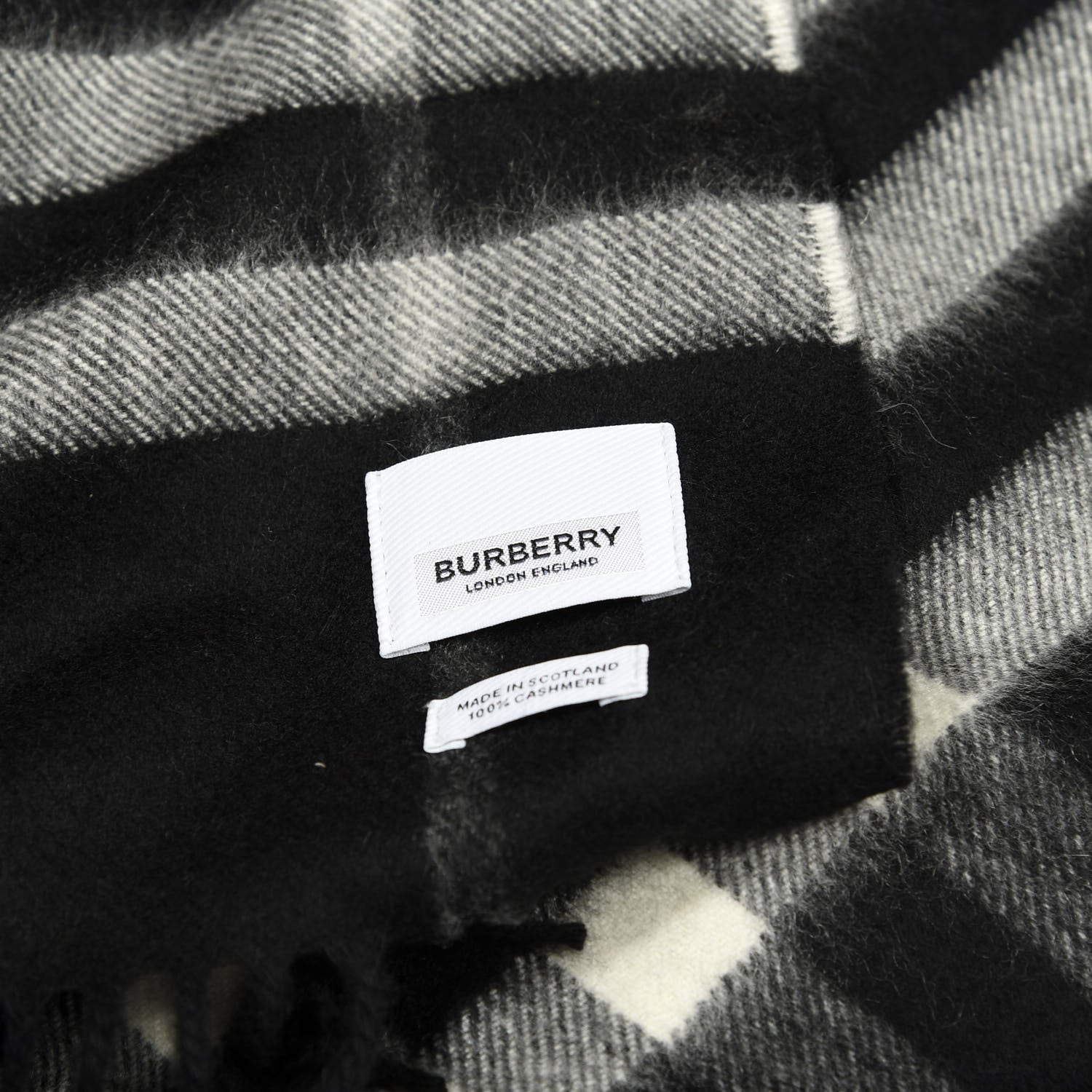 Burberry Cashmere Giant Check Fringe Scarf Black 3 of 3