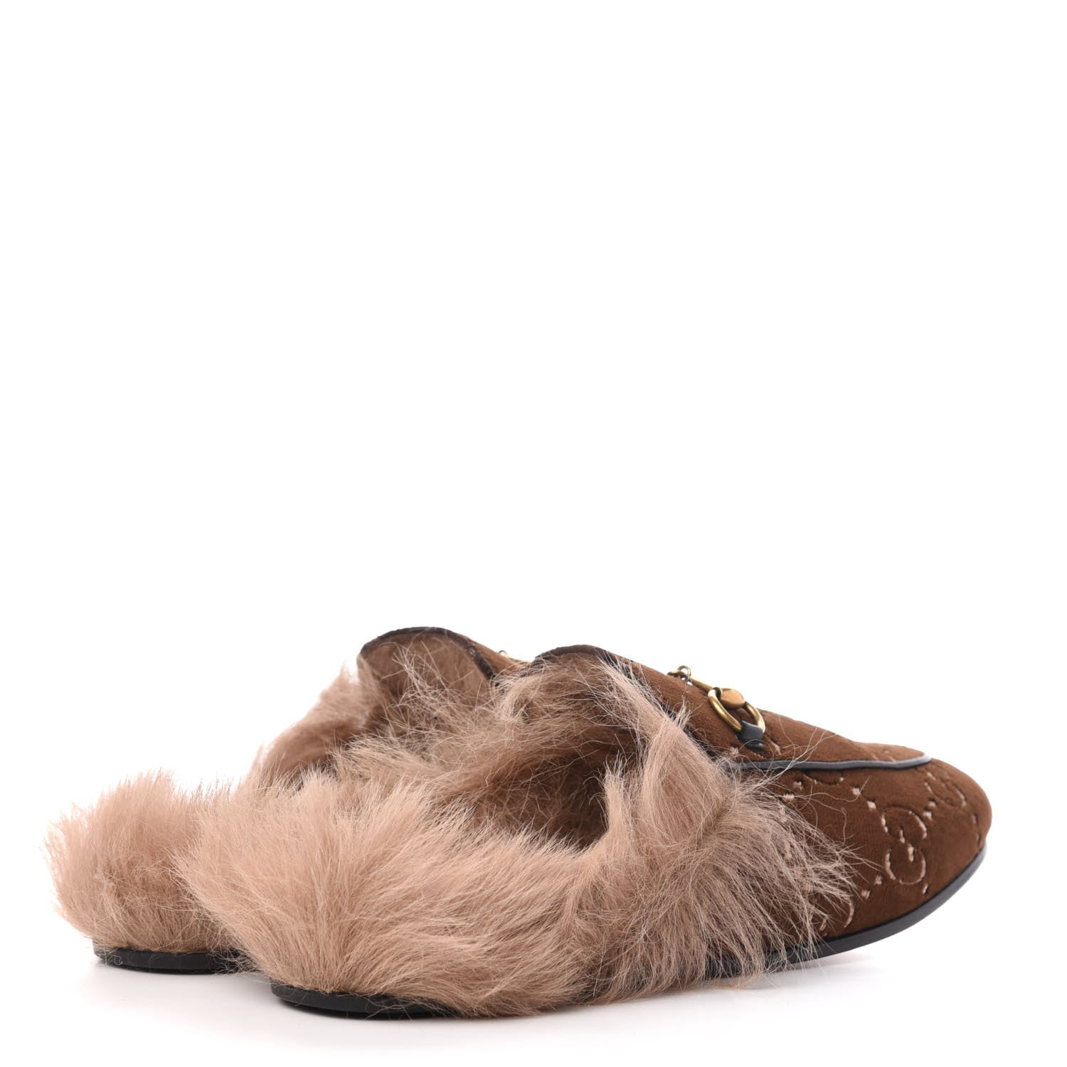 Gucci Velvet GG Monogram Fur Womens Princetown Slippers 39 Brown Black Natural 4 of 10