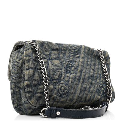 Chanel Denim Quilted Camellia Embroidered Medium Flap Blue 3 of 12